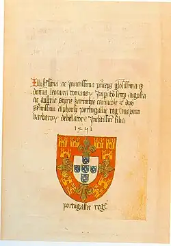 Portuguese shield in the Codex Gottha, 1459