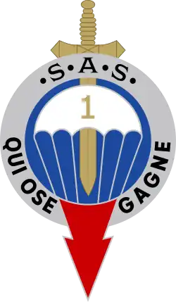 Insigne de béret du 1er RPIMA "Qui ose gagne"