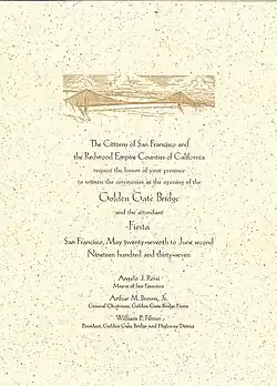 Official invitation to the opening of the bridge. This copy was sent to the City of Seattle.