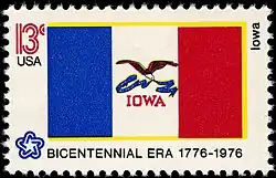 The Iowa state flag as depicted in the 1976 bicentennial postage stamp series.