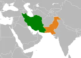 Map indicating locations of Iran and Pakistan