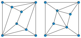 The two smallest possible isospectral polyhedral graphs, enneahedra with eight vertices each.[10]