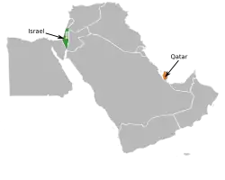 Map indicating locations of Israel and Qatar