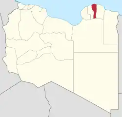 Map of Libya with Jabal al Akhdar district highlighted