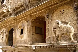 Multifoil arches on Nathmal Ki Haveli in Jaisalmer, India, an example of Rajput architecture, built in the 19th century
