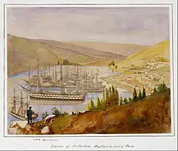 Interior of Balaclava Harbour and Part of Town, hand-coloured photograph, 1855
