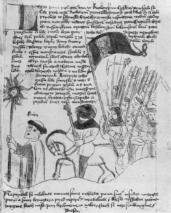 Hussite troops with flails on the march