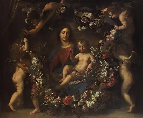 Virgin with child in a wreath of flowers, collaboration with Jan van den Hoecke
