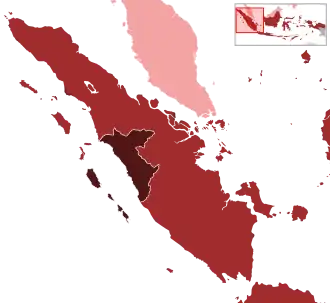 West Coast Sumatra (dark red) within the Japanese occupation of the Dutch East Indies (red)
