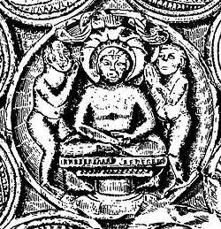 The Jina Parsvanatha (detail of an ayagapata), highly similar to the Isapur Buddha, Mathura circa 15 CE, Lucknow Museum.[48][39]