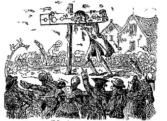 Eighteenth-century illustration of perjurer John Waller, who was killed while being pilloried in London in 1732