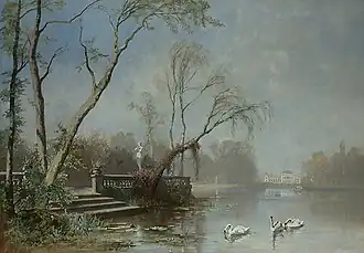 View from the lakeside, painting by Josef Wenglein, 1883