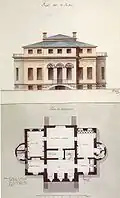 Mansion proposal, garden façade and ground plan, 1796