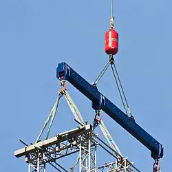 An adjustable spreader bar with webbing slings.