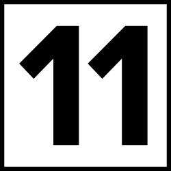 A sans serif 11 in black surround by square outline in black.