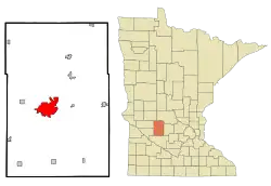 Location of the city of Willmar within Kandiyohi County in the state of Minnesota