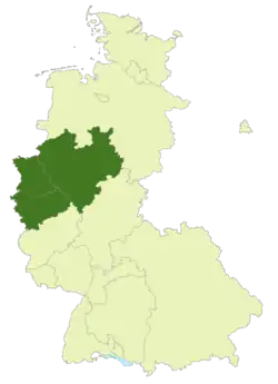 Map of Germany: Position of the Oberliga West highlighted