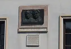 A plaque commemorating the birth home of the Křička brothers in Kelč.