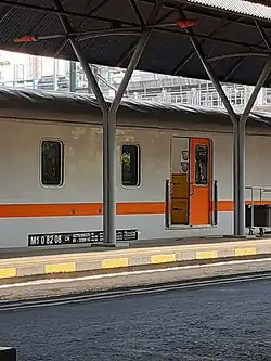Kereta Api Indonesia's executive class dining car numbered M1 0 82 08. This dining car was modified in mid 2010-s from a 1982 built 2nd class car.