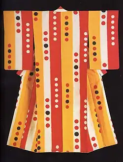 Kimono, stencil printed on warp and weft