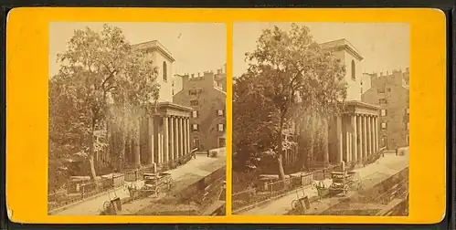 King's Chapel (right) and Burying Ground (left), 19th century