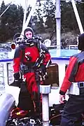 Kiss rebreather testing with Daniel Reinders as diver, pre-breathing the unit prior to dive.