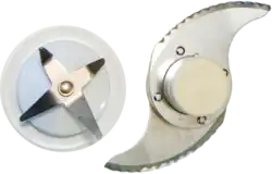 Blades from a blender (left) and food processor (right)