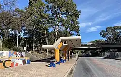 Bus interchange viewed from ground level