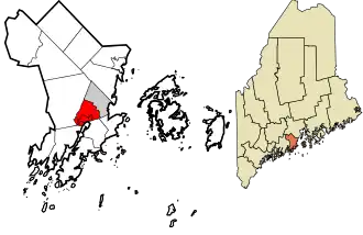 Location of Thomaston in Knox County, Maine (left) and the state of Maine (right)