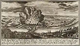The fortress Koknese Castle at Düna east of Friedrichstadt was captured on 14 July 1701 by the Swedes after the Saxon crew blew up the fortress and fled