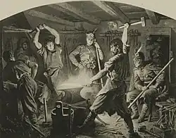 Artur Grottger, "Kucie kos" ("Forging of Scythes") during the January Uprising