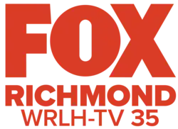 On three lines, in red: The Fox network logo, the word "Richmond" in a bold serif, and the text "W R L H-TV 35" in thinner type.