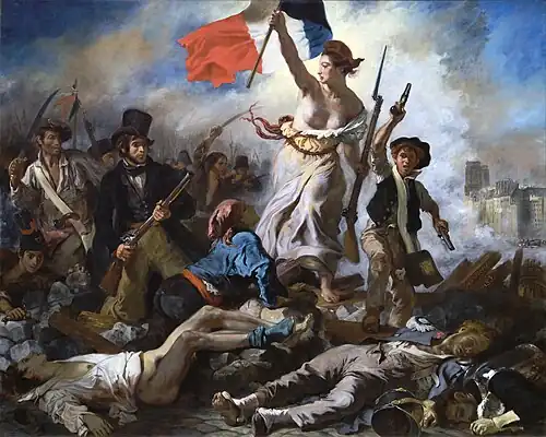 Image 21Eugène Delacroix's Liberty Leading the People (1830, Louvre), a painting created at a time where old and modern political philosophies came into violent conflict. (from History of political thought)