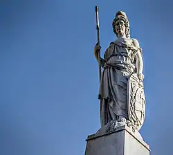 Statue of Liberty at the top of the May Pyramid, inaugurated in 1856. She holds an Argentine shield in her left hand.