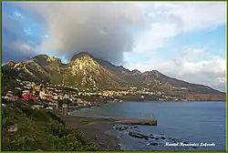 Belyounech can be seen below the Jebel Musa