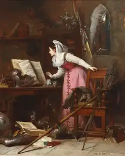 The curious woman in the alchemist knight's study