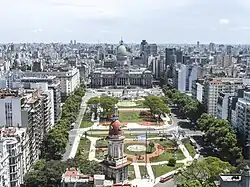 Rivadavia Avenue crossing the Palace of the Argentine National Congress and Congressional Plaza.