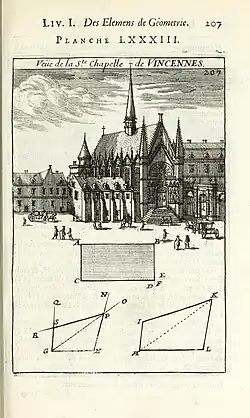 The chapel with flèche, in a geometry textbook (1702)