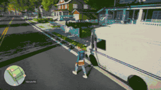 A woman walks away from her van and places a letter in a mailbox before walking away.