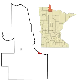 Location of Baudette within Lake of the Woods County and state of Minnesota