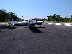 Seletar Flying Club's Piper PA28 during a stopover at Lanjut Airstrip apron area