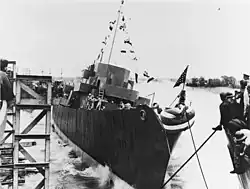 A ship going sideways into the water