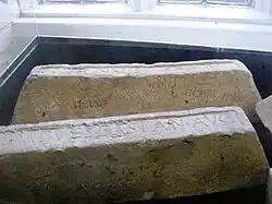 Lead ingots from Roman Britain on display at the Wells and Mendip Museum.