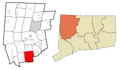 Woodbury's location within Litchfield County and Connecticut