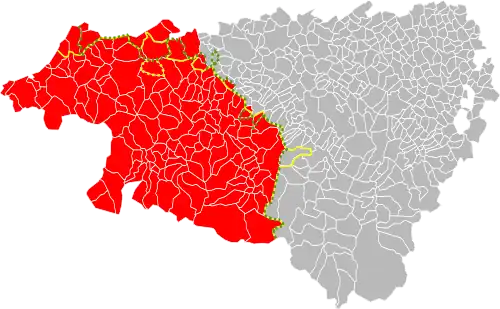 A map showing the border of Occitania which runs through the Pyrénées-Atlantiques department. Also shown are the Agglomeration Community of the Basque Country and the historical Basque provinces. The three borders roughly coincide but are not identical.