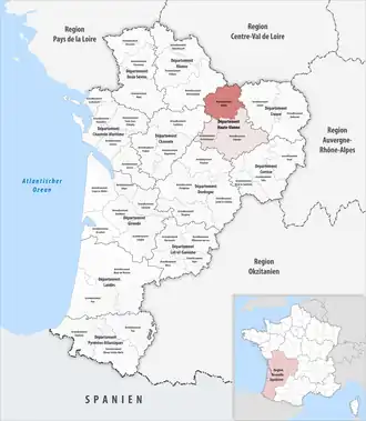 Location within the region Nouvelle-Aquitaine