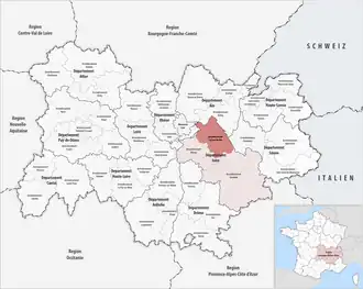 Location within the region Auvergne-Rhône-Alpes