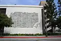 Relief sculpture Evolution of Printing by Tony Sheets on the Los Angeles Times parking garage at 213 S. Spring St., adjacent to Times Mirror Square on the south.