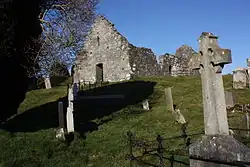 Ruins of medieval churches on a wooded island in Loughinisland Lake