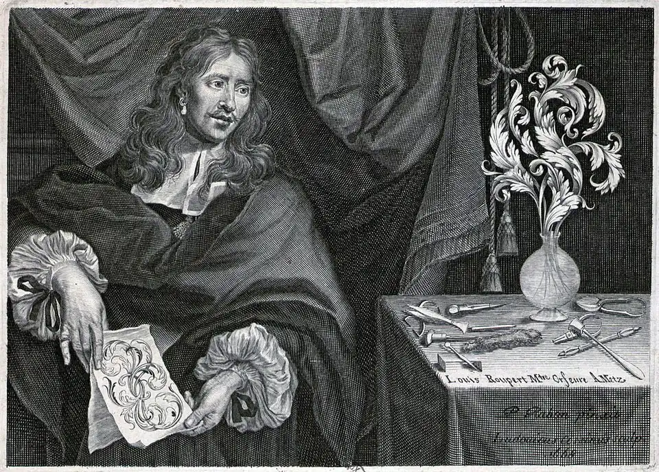 Louis Roupert, Master Goldsmith at Metz, engraved 1668 by Louis Cossin&nbsp;[Wikidata] after a painting by Pierre Rabon